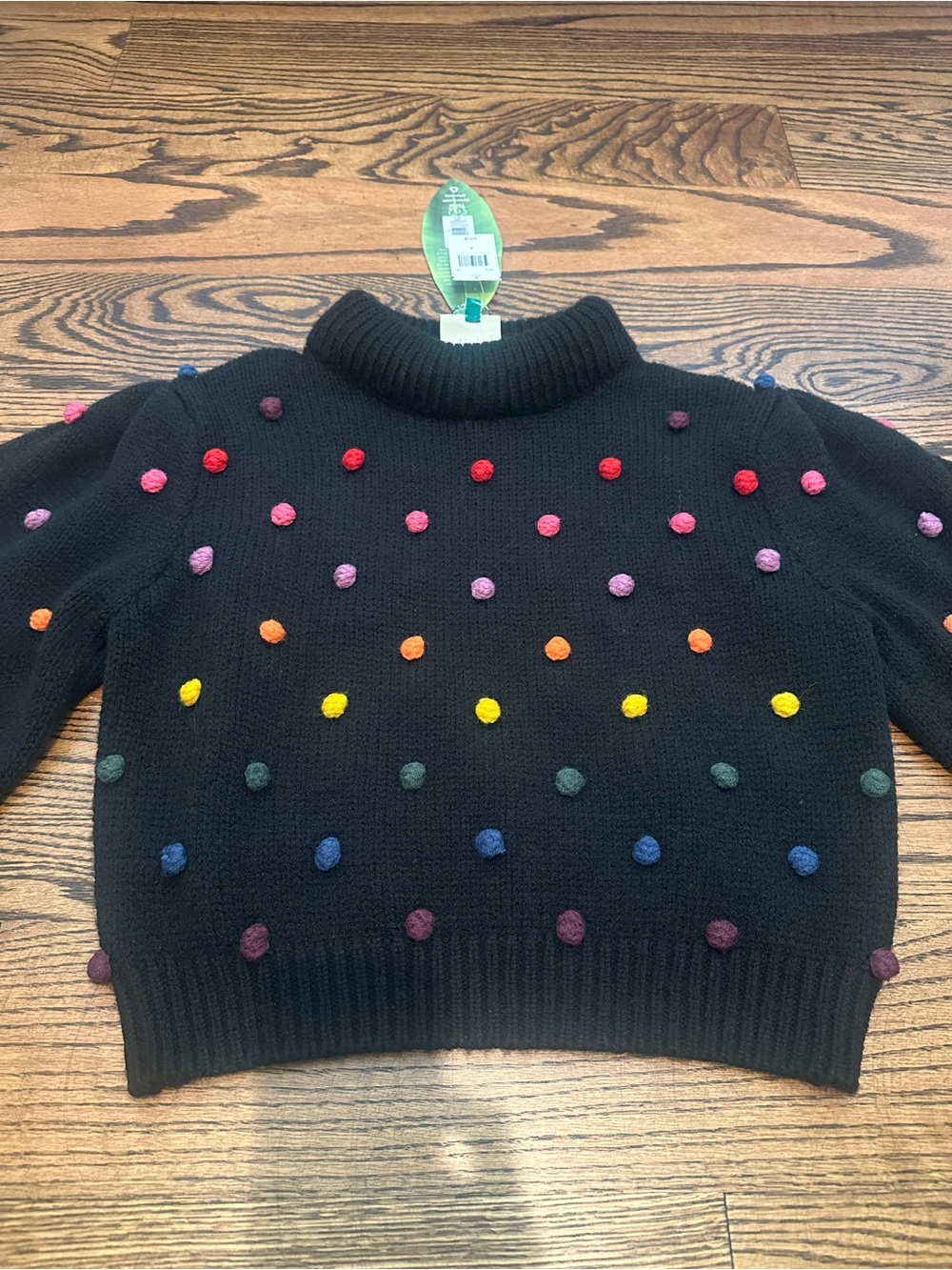 NWT Women’s Sz. S - FARM Rio Rainbow Dots Sweater - Black - Picture 7 of 8
